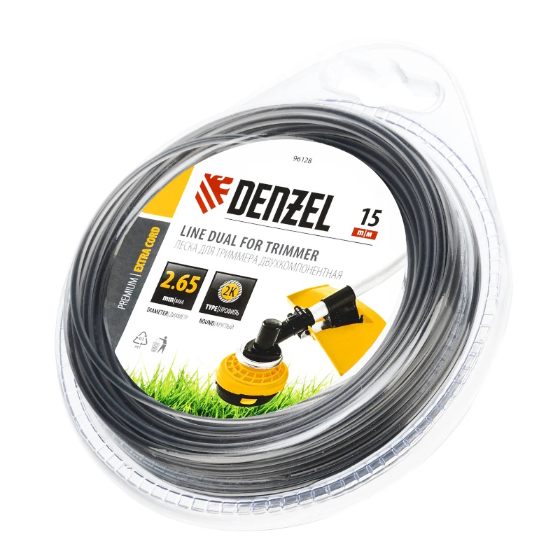 Леска для триммера Denzel EXTRA CORD 96128, двухкомпонентная, круглая, 2,65мм, 15 м в Туле