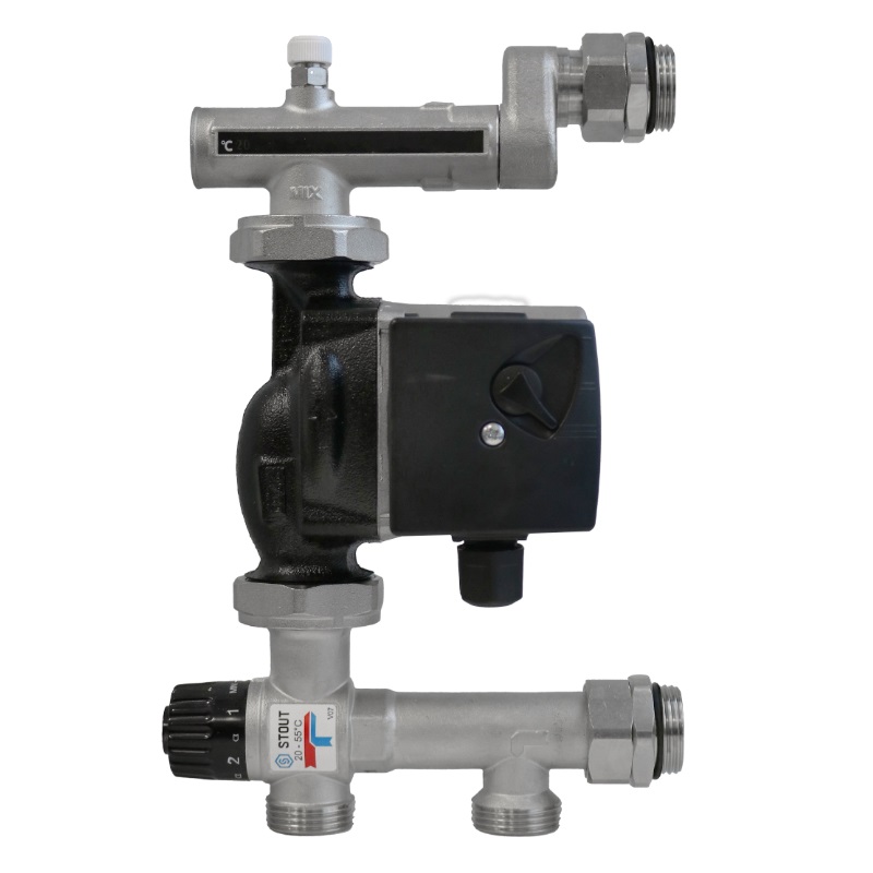 Насосно-смесительный узел Stout SDG-0120-005011 с термостатическим клапаном 20-55°C, с насосом UPSO 25-65, 130 мм
