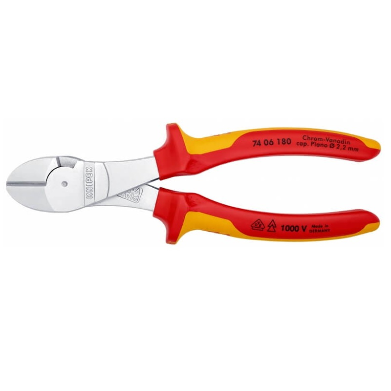 Бокорезы особо мощные Knipex KN-7406180SB VDE, 180 мм, хром, 2-комп диэлектрические ручки, SB в Угличе