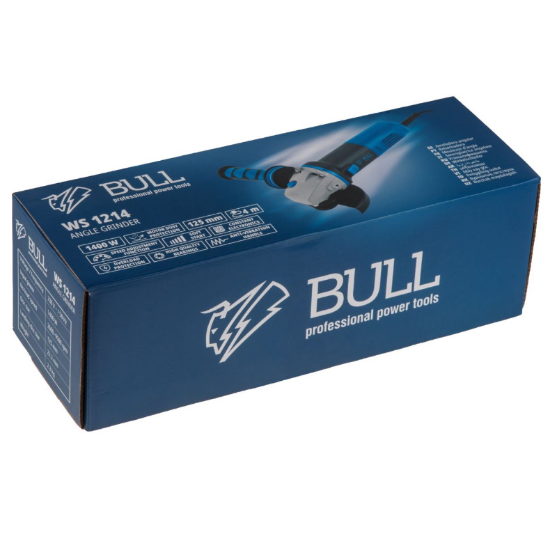Одноручная углошлифмашина Bull WS 1214 1327639 в коробке 125 мм 1400 Вт плавный пуск регулировка оборотов