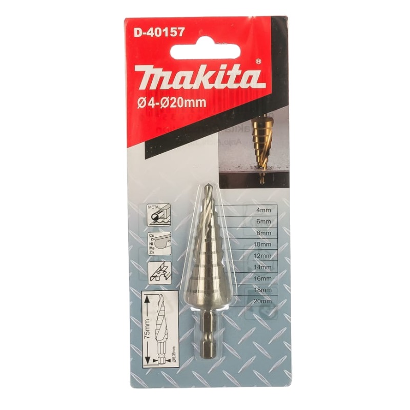 Сверло ступенчатое Makita D-40157 HSS 4-20x75, 1/4" (с косой канавкой)