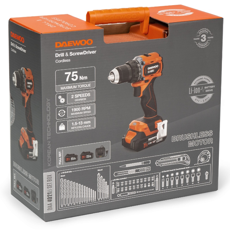 Дрель-шуруповерт аккумуляторная Daewoo DAA 4021Li SET BOX, с набором