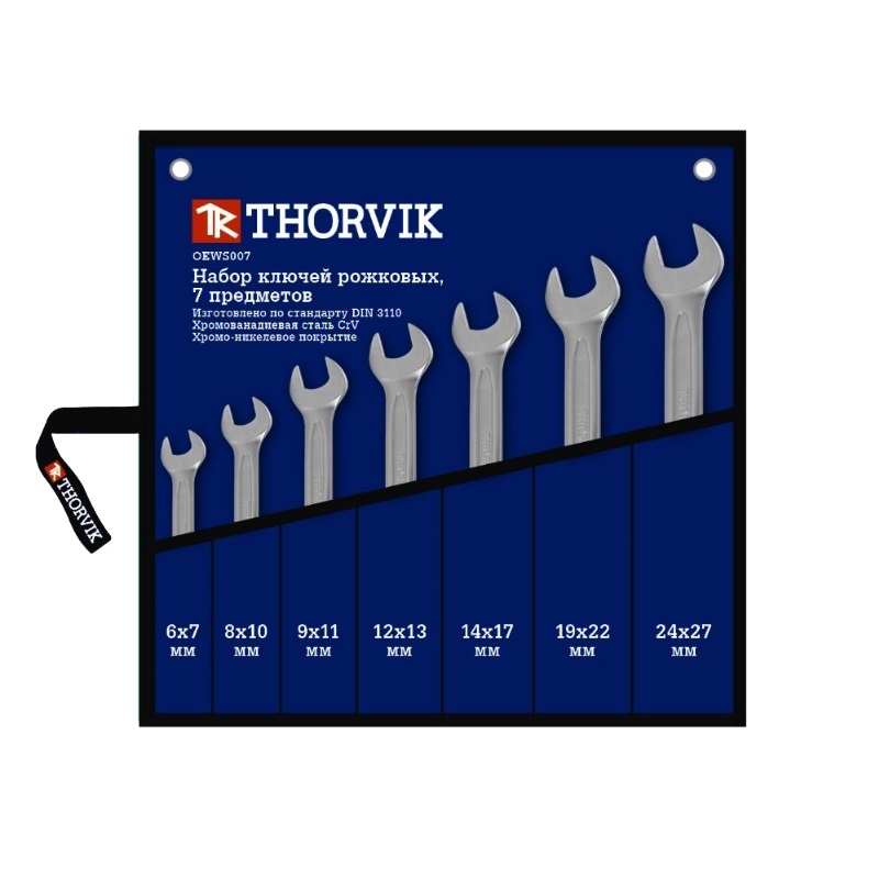 Набор ключей рожковых в сумке Thorvik OEWS007 (размер 6-27 мм, 7 предметов, материал cr-v, вес 0.61 кг) в Твери