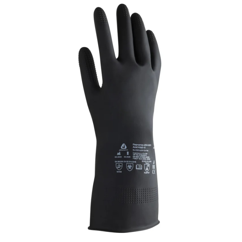 Химостойкие перчатки Jeta SAFETY JCH-601-07-S, Acid КЩС-2 (50/50), латексные, черные, 0,35мм, размер 7/S в Муроме