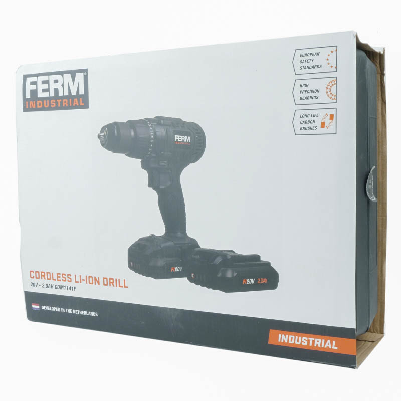 Аккумуляторная дрель-шуруповерт Ferm Industrial CDM1141P, 20В, 50Нм, 2,0 Ач., 2 скорости, 2 акк., Li-ion, БЗП, 13 мм., кейс во Владимире