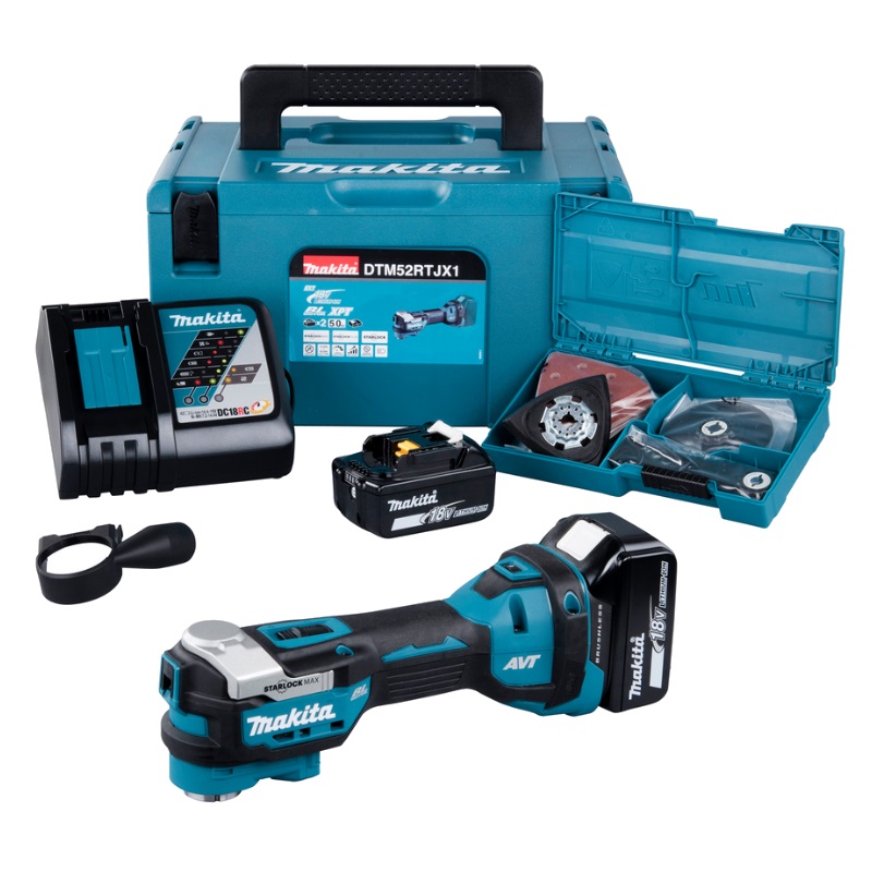Аккумуляторный многофункциональный инструмент Makita DTM52RTJX1 (2xАКБ 5,0 Ач, быстрое ЗУ, с набором оснастки) в Кинешме