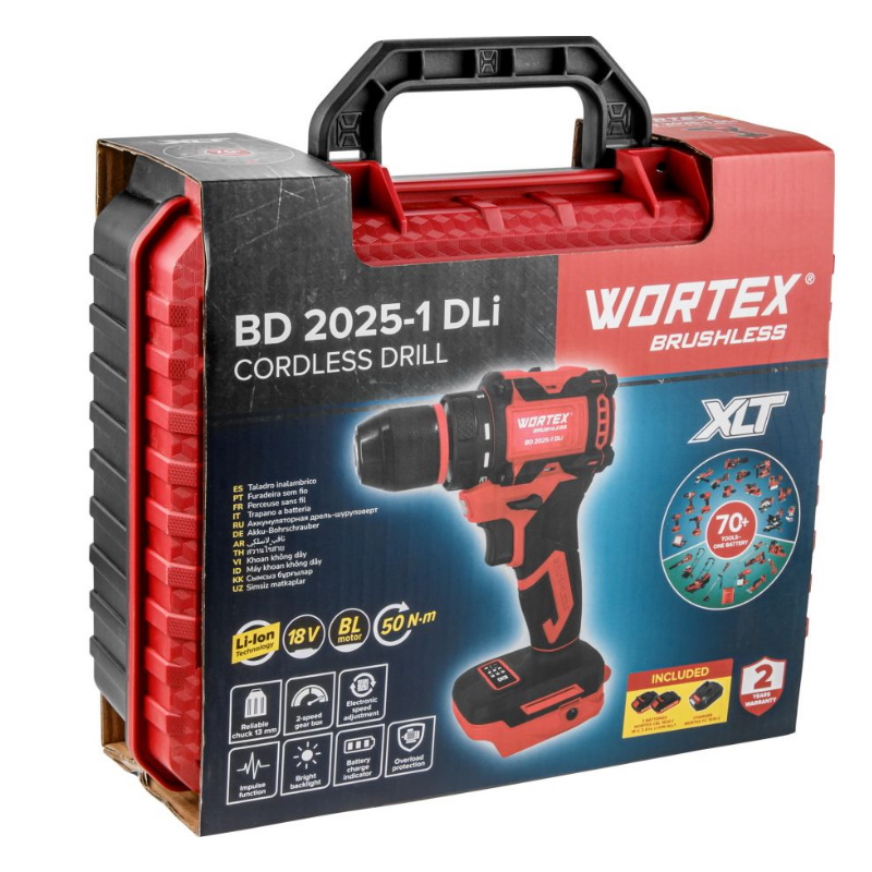 Аккумуляторная дрель-шуруповерт Wortex BD 2025-1 DLi ALL1 XLT 1329838, бесщеточный, в чемодане,18 В, 50 Н*м, 2х2 А*ч, БЗП 13 м в Александрове