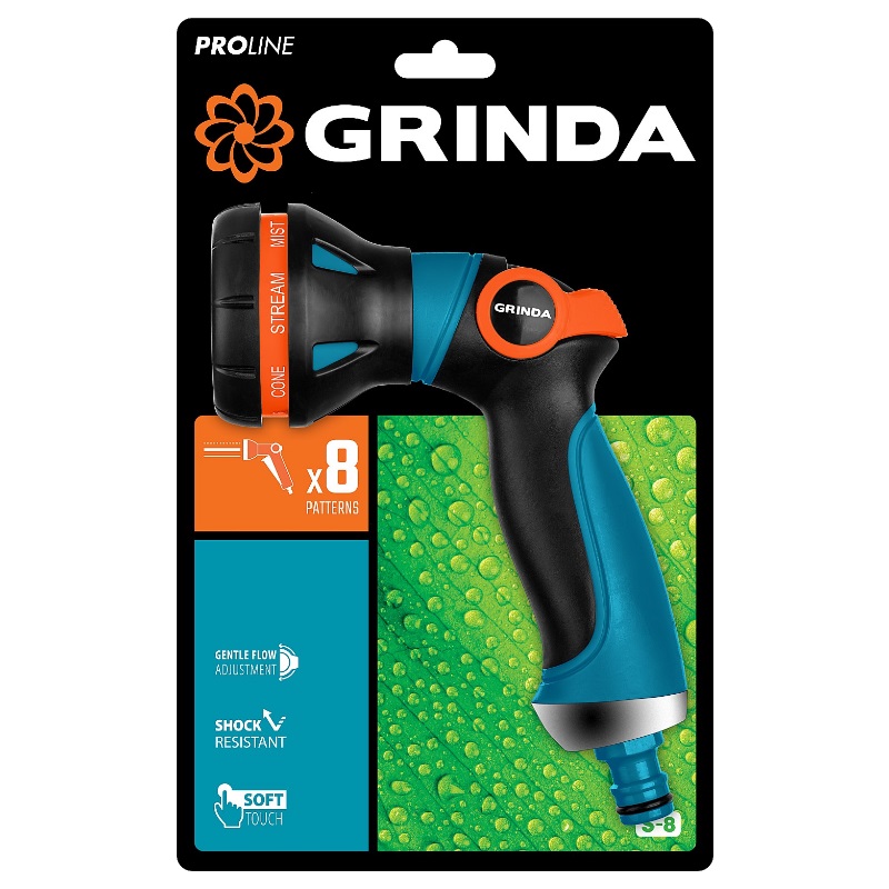 Поливочный пистолет Grinda PROLine B-R 429111, плавная регулировка напора, курок сзади, двухкомпонентный в Кинешме