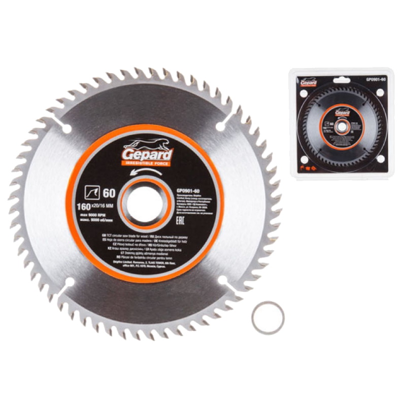 Диск пильный Gepard GP0901-60 160х2016 мм 60 зубьев по дереву 642₽