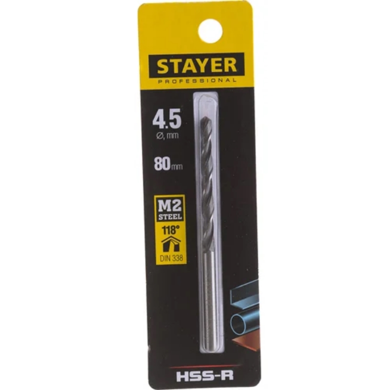 Сверло по металлу Stayer PROFI 29602-4.5, 4.5х80мм, HSS-R, быстрорежущая сталь М2