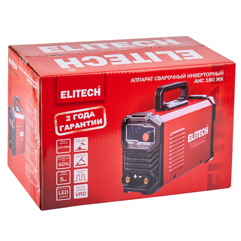 Инвертор Elitech АИС 180 ЖК 204744, MMA,160-250В, 6.1 кВт, 20-180А, ПВ=180А в Муроме