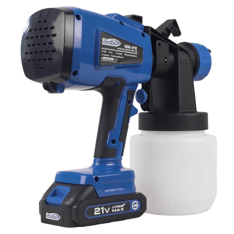 Аккумуляторный краскораспылитель бесщеточный Redbo OGG-21E ( 21 В2*2Ач под Makita LXT., 2.5 мм., 800 мл.)
