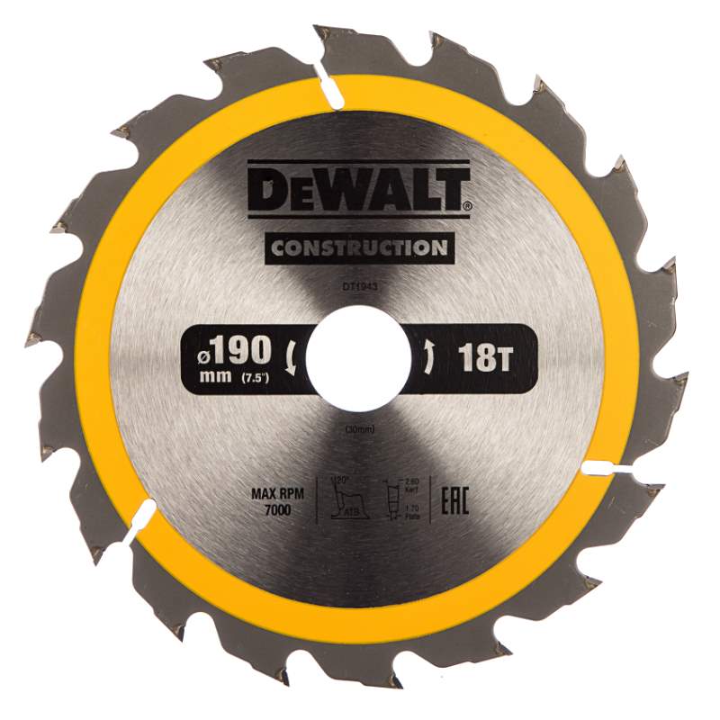Пильный диск DeWalt CONSTRUCT DT1943-QZ, 190/30 мм