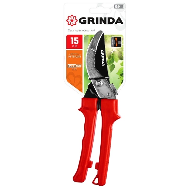 Плоскостной секатор Grinda G-35 40212_z02, 200 мм, закаленные лезвия, тефлоновое покрытие, пластиковые рукоятки