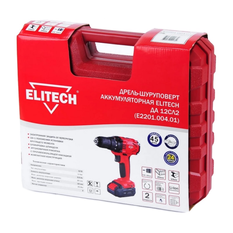 Дрель аккумуляторная Elitech ДА 12СЛ2 (Е2201.004.01) 191611 в Иваново