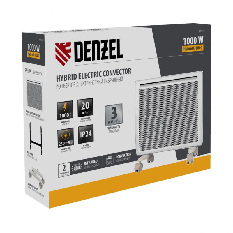 Конвектор гибридный электрический Denzel HybridX-1000 98118, ИК нагреватель, цифровой термостат в Иваново