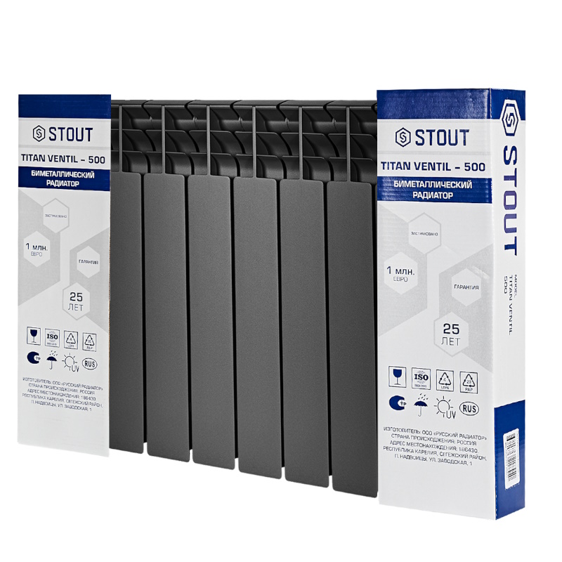 Радиатор Stout TITAN VENTIL 500 SRB-3320-050010 7024, 10 секций, биметаллический, нижнее правое подключение, графит RAL 7024 в Туле