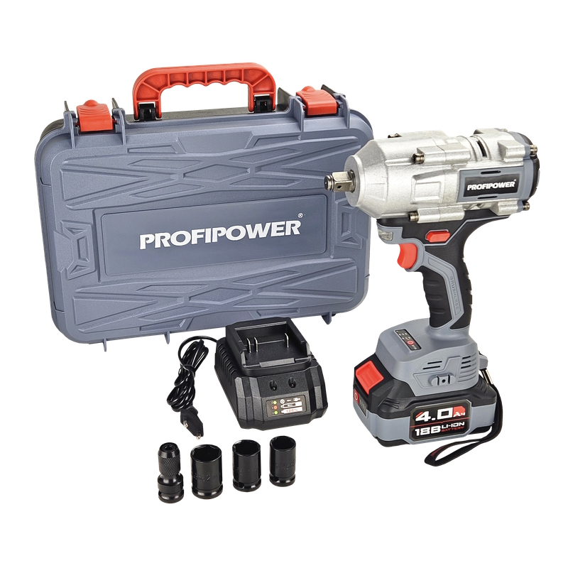 Гайковёрт аккумуляторный ProfiPower T-900N E0186, Li-ion-1шт, 4.0Ач, 900Нм, ударная головка 17/19/21мм, З/У, в кейсе