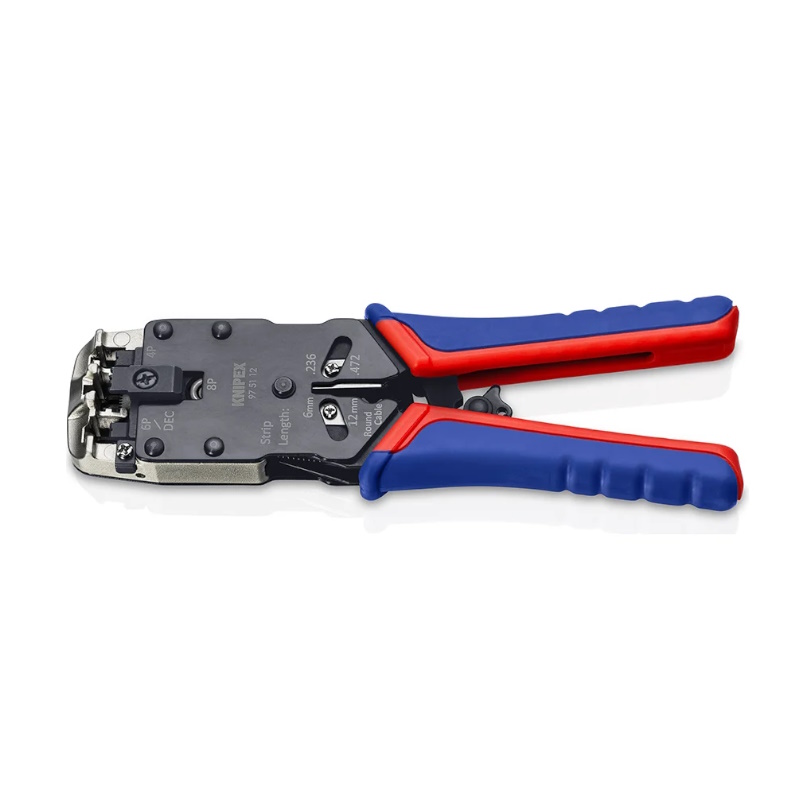 Пресс-клещи Knipex KN-975112SB, для штекеров RJ, 3 гнезда, RJ 10 (4-pin), RJ 11/12 (6-pin), RJ 45 (8-pin), 200 мм