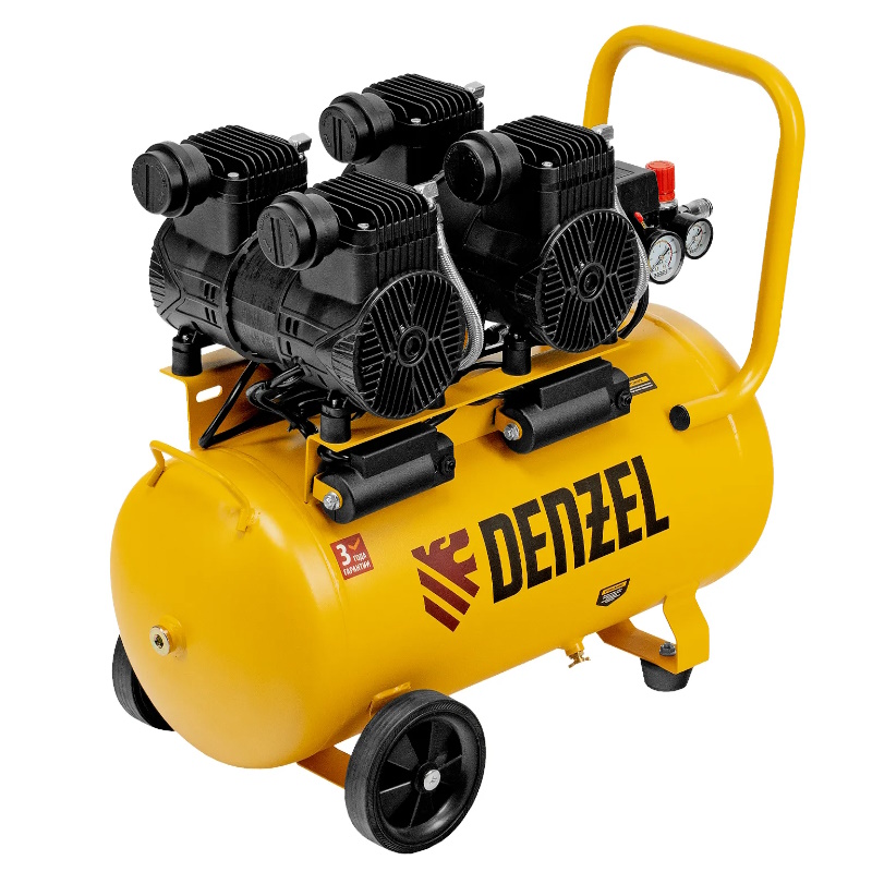 Компрессор безмасляный Denzel DLP-3000/50 58144, малошумный 3 кВт, 2х1.5 кВт,50 л, 2850 об/мин, 500 л/мин в Рыбинске