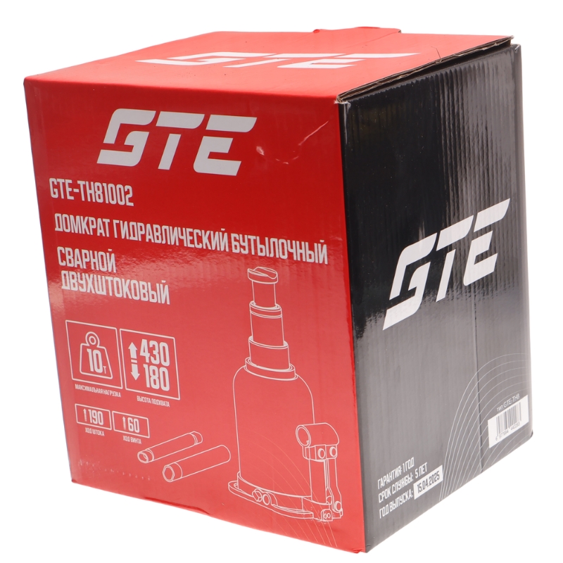 Домкрат гидравлический бутылочный с двумя штоками GTE GTE-TH81002, 10т (h min-180мм, h max-430мм, ход штока-190мм, ход винта-60мм) в Иваново