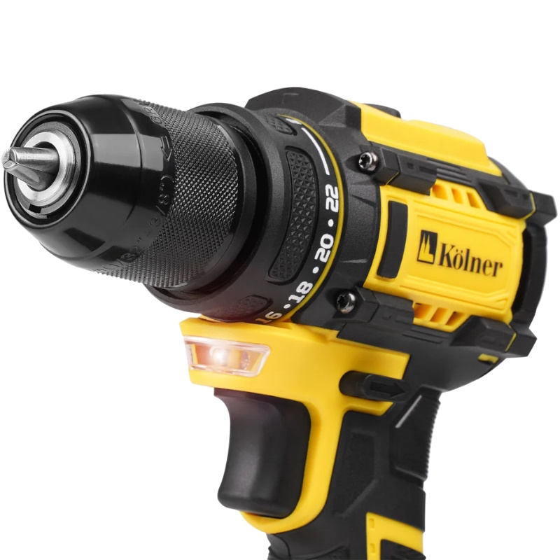 Дрель-шуруповерт аккумуляторная Kolner KDD 18BL-1K 8020100601 (18V UNI-M, BL, 38/18 Нм, 0-350/1350 об/мин, АКБ 1x2.0 Ач, ЗУ, кейс) в Кинешме
