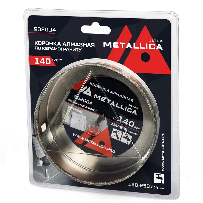 Коронка алмазная Metallica Ultra 902004, 140х70 мм, #46, с сверлом, по керамограниту, плитке, в блистере в Рыбинске