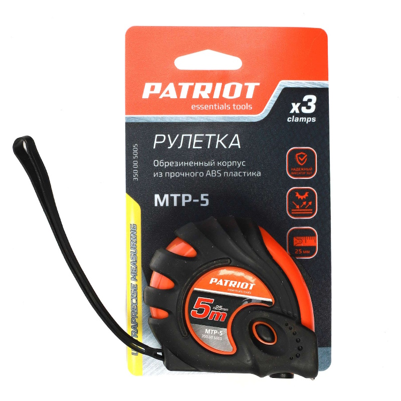 Рулетка Patriot MTP-5 350005005, ударопрочный корпус, обрезиненная, 5м в Александрове
