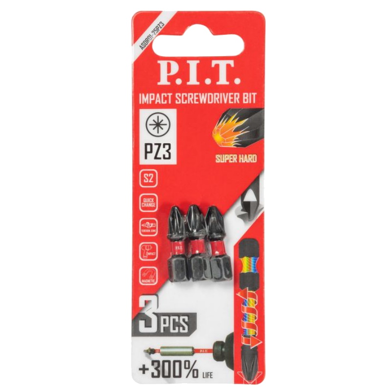 Бита ударная P.I.T. ASDR01-25PZ3, PZ3x25 мм, 3 шт в уп.