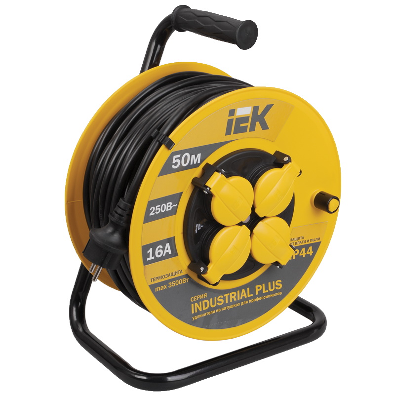 Удлинитель на катушке IEK WKP15-16-04-50-44 4х50 м с заземлением 16 А IP44 Industrial plus УК50 3х15 термозащита 9296₽