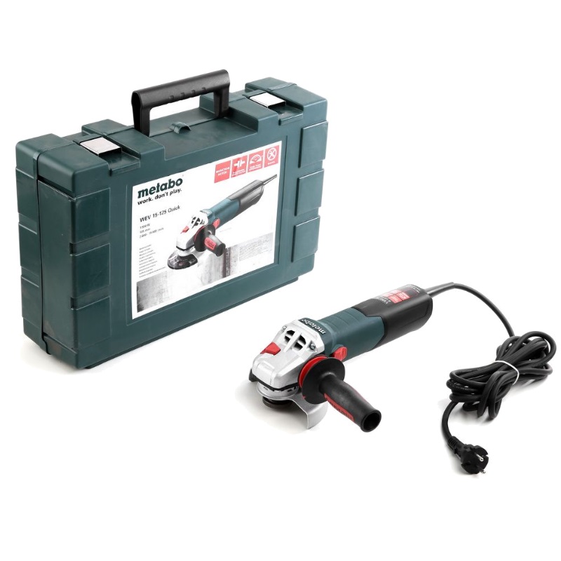 Угловая шлифмашина (болгарка) Metabo WEV 15-125 Quick 600468500, 125 мм, 1550 Вт, плавный пуск, регулировка оборотов, в кейсе