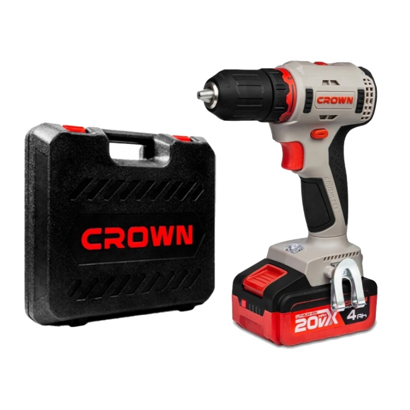 Аккумуляторный шуруповерт Crown CT21091HX-4 BMC (2х20В B3+, 4 Ач, 35/55 Нм, ЗУ, кейс) в Рыбинске