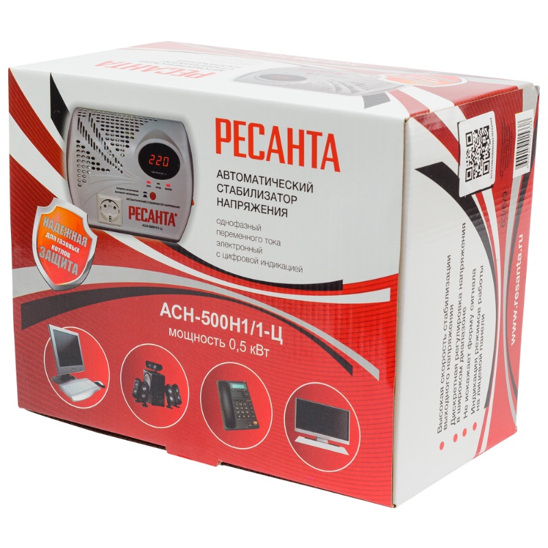 Маленький стабилизатор напряжения Ресанта LUX АСН-500Н1/1-Ц 63/6/9 для частного дома (однофазный, на полкиловатта) в Твери