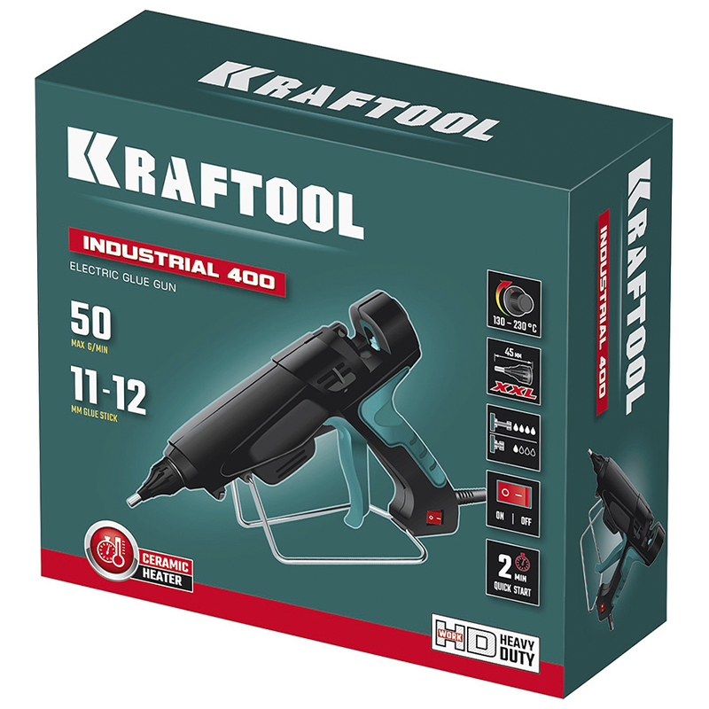 Пистолет клеевой Kraftool "PRO" 06843-300-12 (термоклеящий, электр, двухкомп корпус, регулятор темп, выход клея 1,5 кг/час, d=12мм, 300Вт)  в Череповце