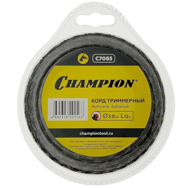 Корд триммерный Champion Hurricane saw twist C7085 3,0мм* 12м (зубчатый витой) в Муроме