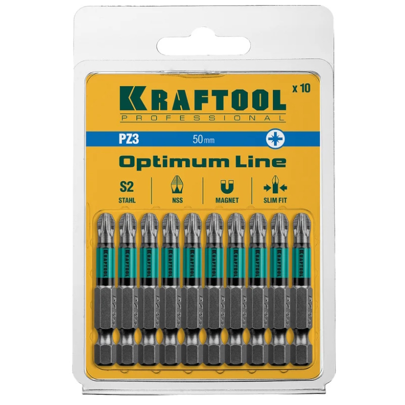 Биты Kraftool  26124-3-50-10 (PZ3, 50 мм, тип хвостовика E 1/4", 10 шт. в блистере) в Иваново