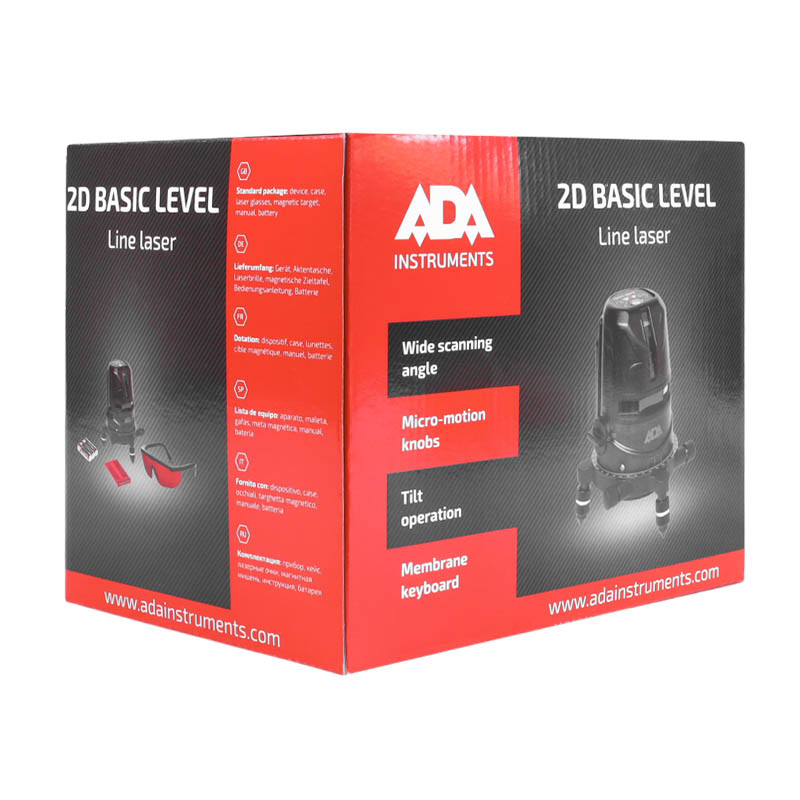 Профессиональный лазерный уровень Ada 2D Basic Level А00239 (дальность без приемника 20 м, красный лазер, 2 луча) в Костроме