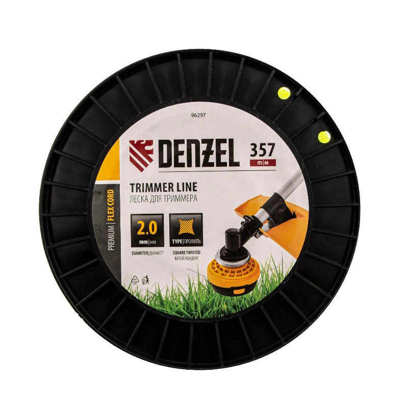 Леска для триммера Denzel  FLEX CORD 96297, витой квадрат, 2,0мм х 357м, на DIN катушке в Муроме