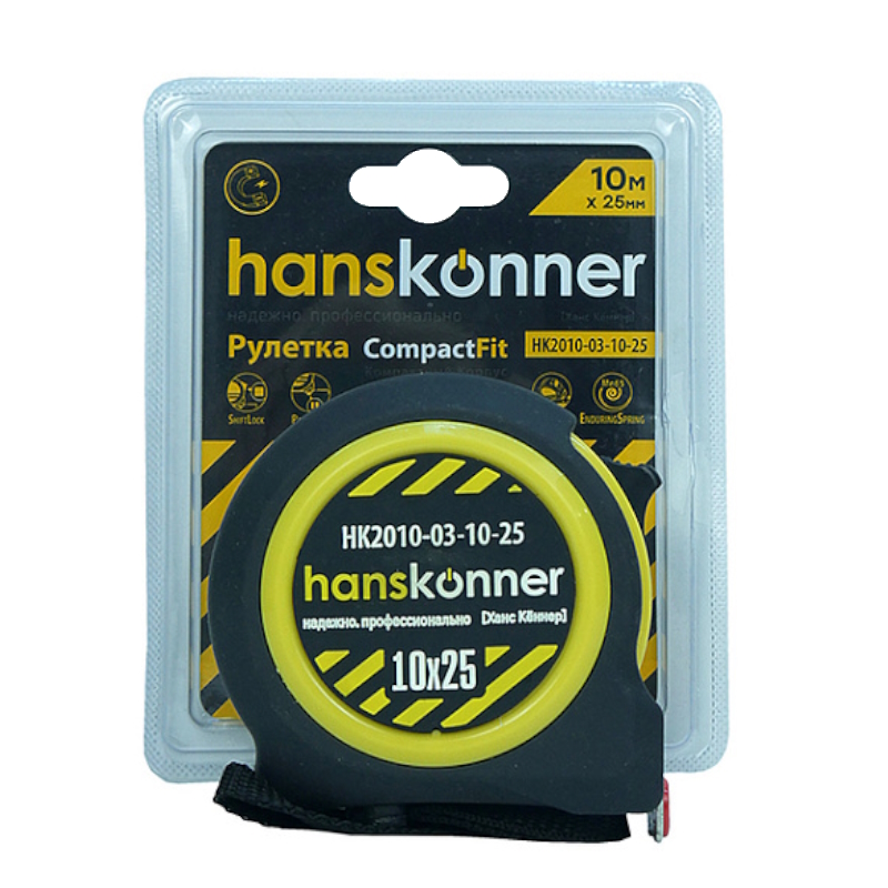Рулетка Hanskonner HK2010-03-10-25 10x25мм, 2 стопа, компактный корпус, мощный магнит  в Муроме