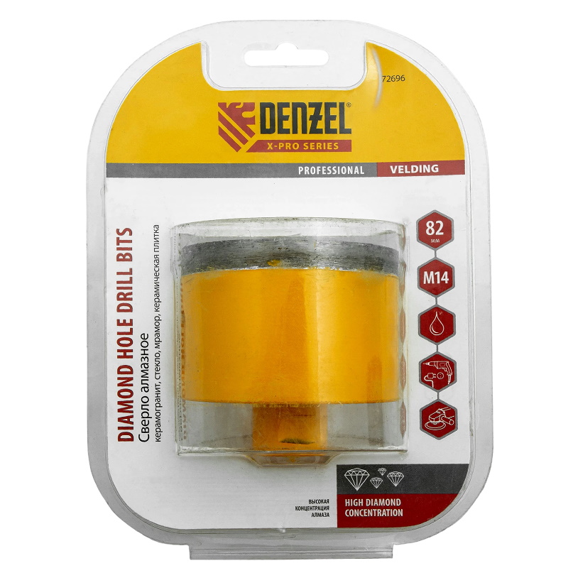 Сверло алмазное Denzel 72696 по керамограниту (диаметр 82 мм, мокрое резание, М14)