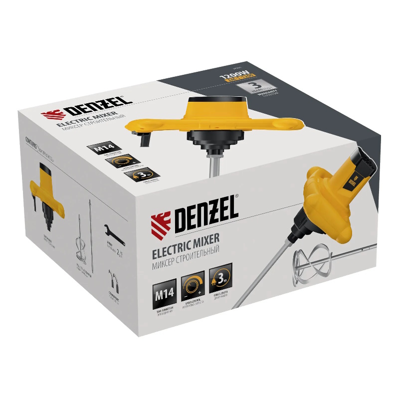 Миксер строительный Denzel EM-1-1200 27905, 1200 Вт, 0-680 об/мин в Муроме