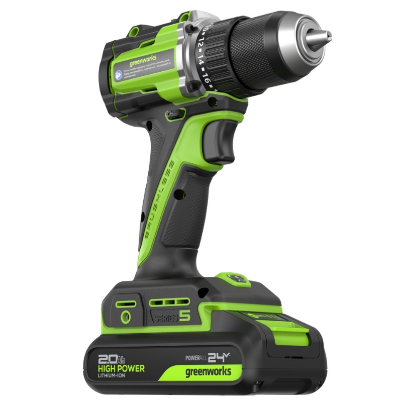 Дрель-шуруповерт аккумуляторная Greenworks DD560 3708407CUA, 24V, б/щет, 0-500 / 0-2000 об/мин, 30/60 Нм,13мм, Anti-kickback,1х2Ач,ЗУ,кор в Муроме