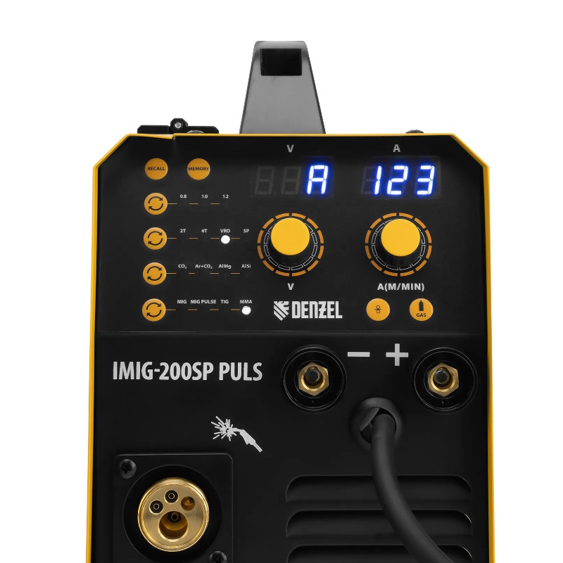 Аппарат инверторный полуавтоматической cварки Denzel IMIG-200SP Pulse 94362, 200 А, ПВ 60%, катушка 5 кг в Костроме
