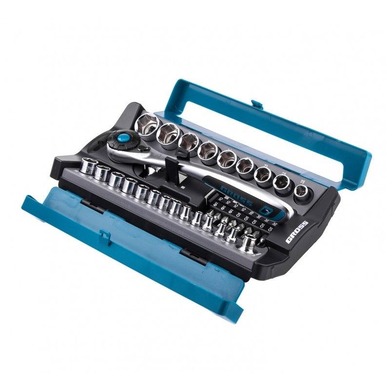 Набор торцевых головок Gross 14143, трещотка 120 зубьев, 1/2", 1/4", CrV, 41 предмет