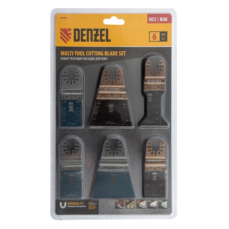 Набор насадок для МФИ Denzel 782406 по дереву и металлу, 6 шт.