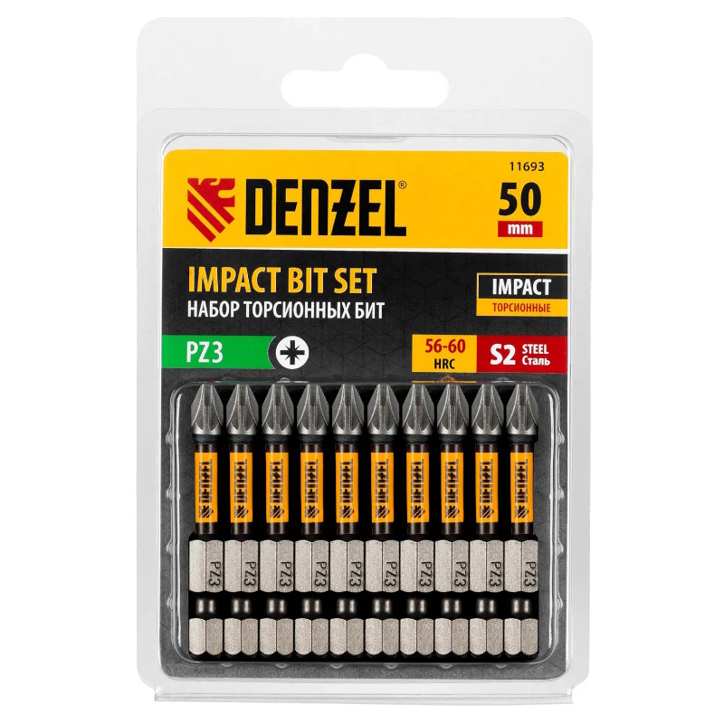 Набор бит торсионных Denzel 11693, PZ3x50 мм, лазерная обработка шлица, сталь S2, 10 шт. в Переславле
