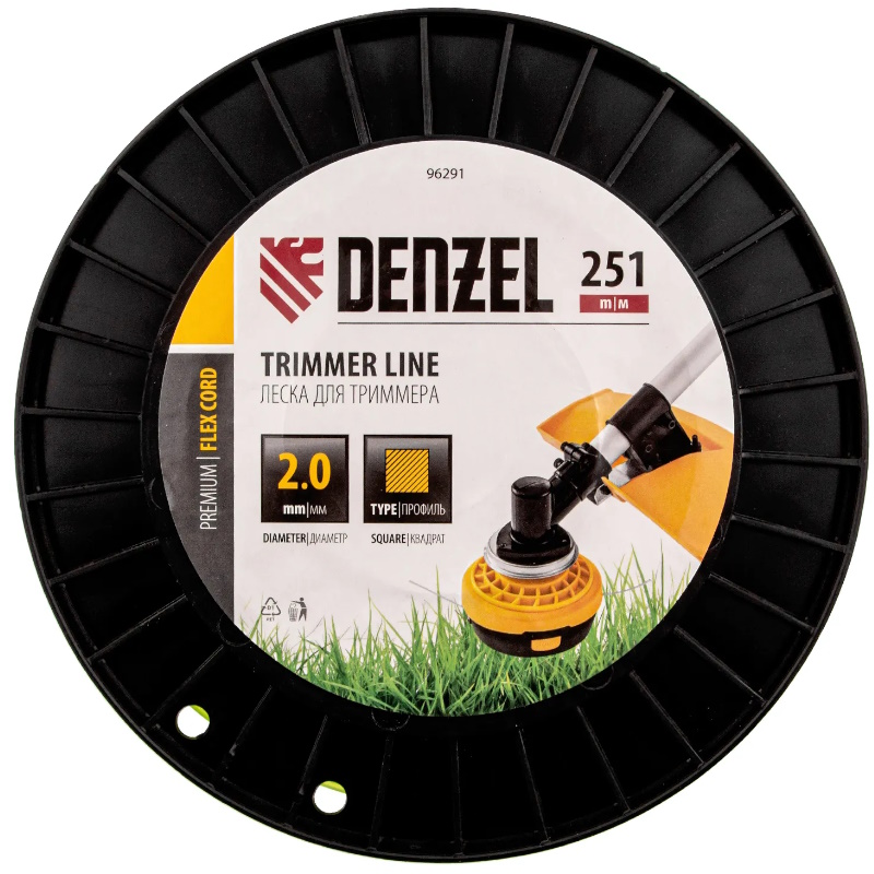 Леска для триммера Denzel FLEX CORD 96291, квадрат, 2,0мм х 251м, на DIN катушке  в Александрове