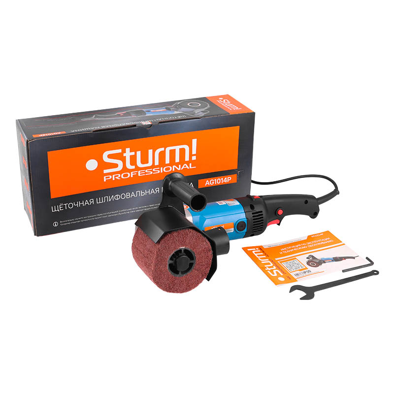 Щеточная шлифмашина по дереву Sturm AG1014P электрическая работа с пылесосом набор аксессуаров