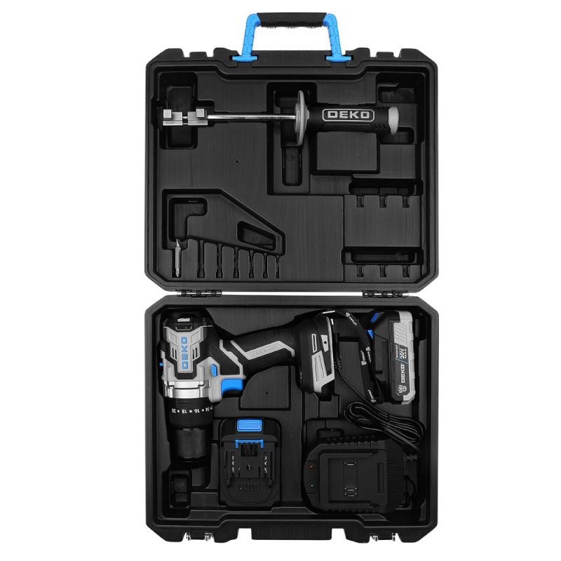 Дрель-шуруповерт Deko ZKCD20V PRO Impact 084-1034, аккумуляторная, ударная, бесщеточная, в кейсе, 20В, 135 Нм, 2x3.0Ач в Иваново