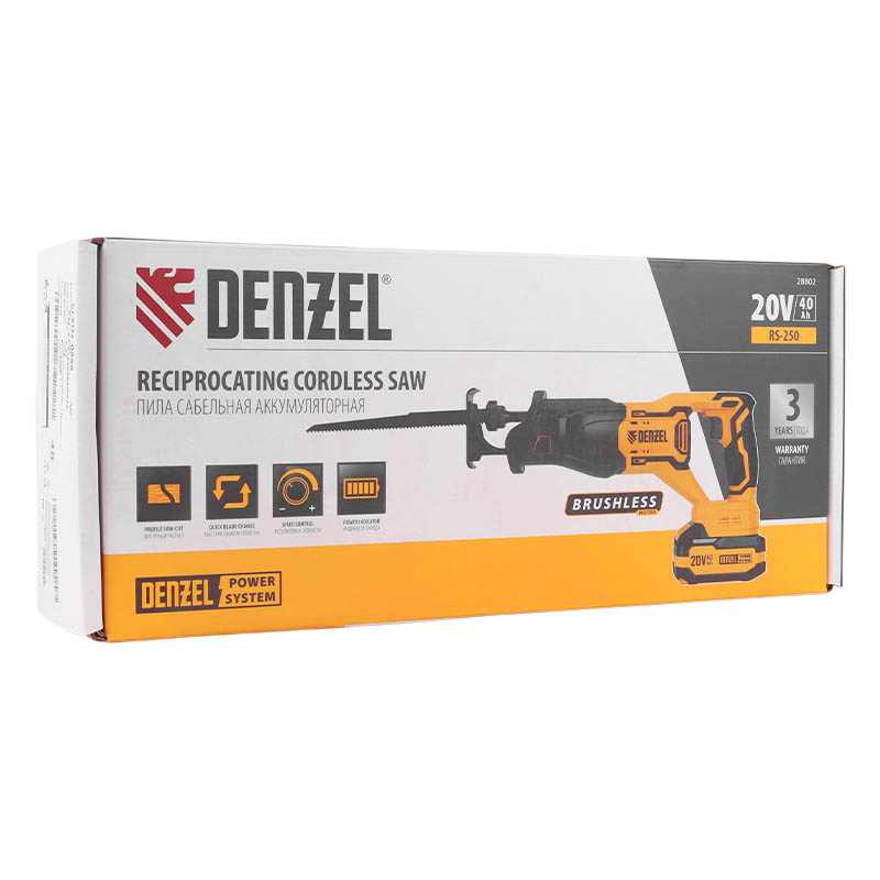 Пила сабельная Denzel RS-250 28802, аккумуляторная, бесщеточная, Li-Ion, 20 В в Переславле